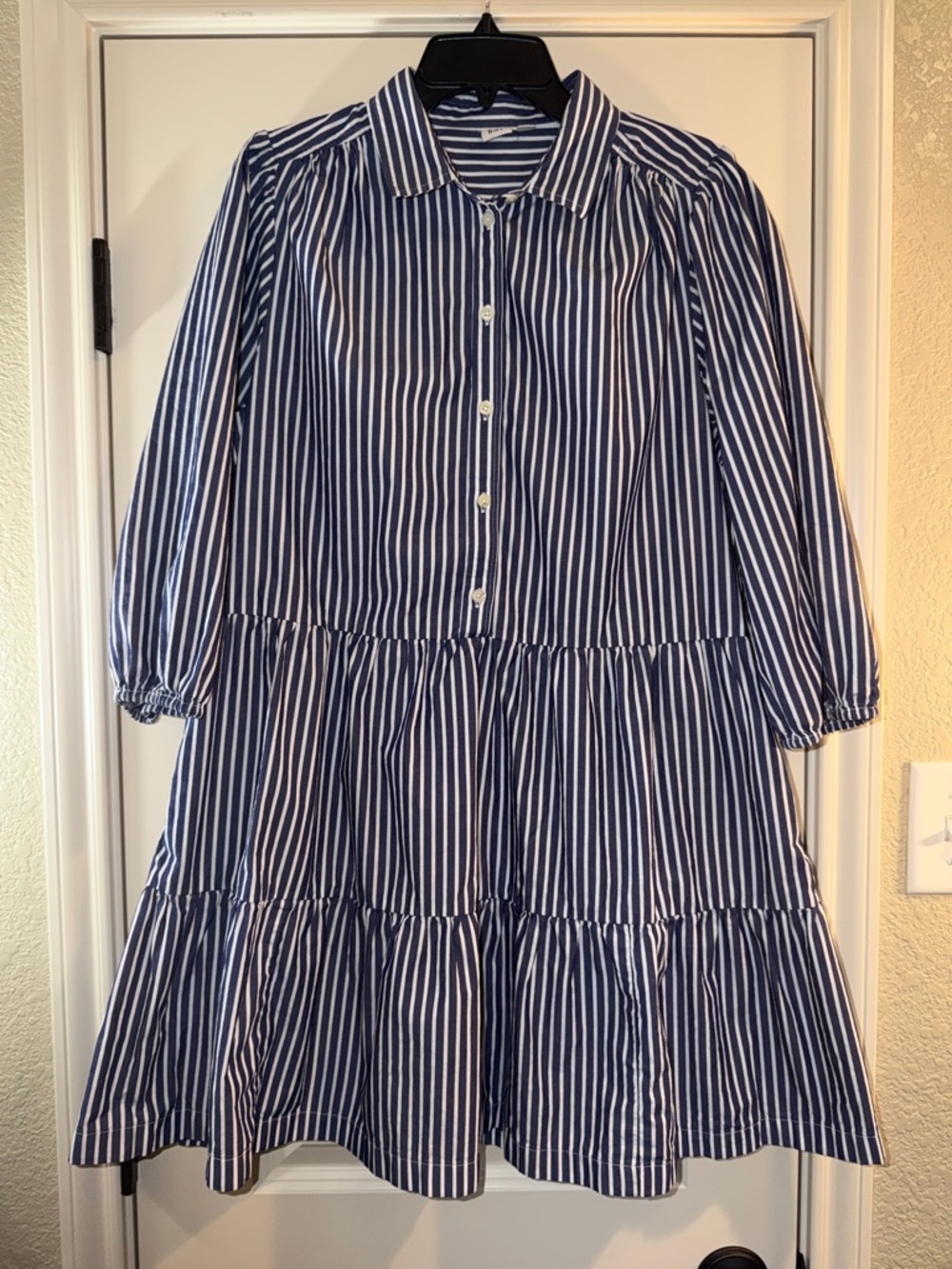 GAP Navy and White Striped Midi Shirt Dress